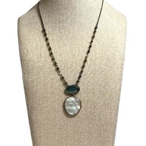 Vintage Mother of Pearl & Glass Filigree Pendant Necklace